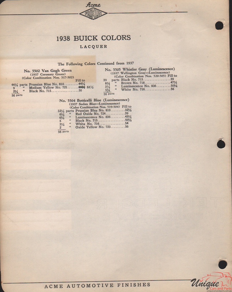 1938 Buick Paint Charts Acme 2
